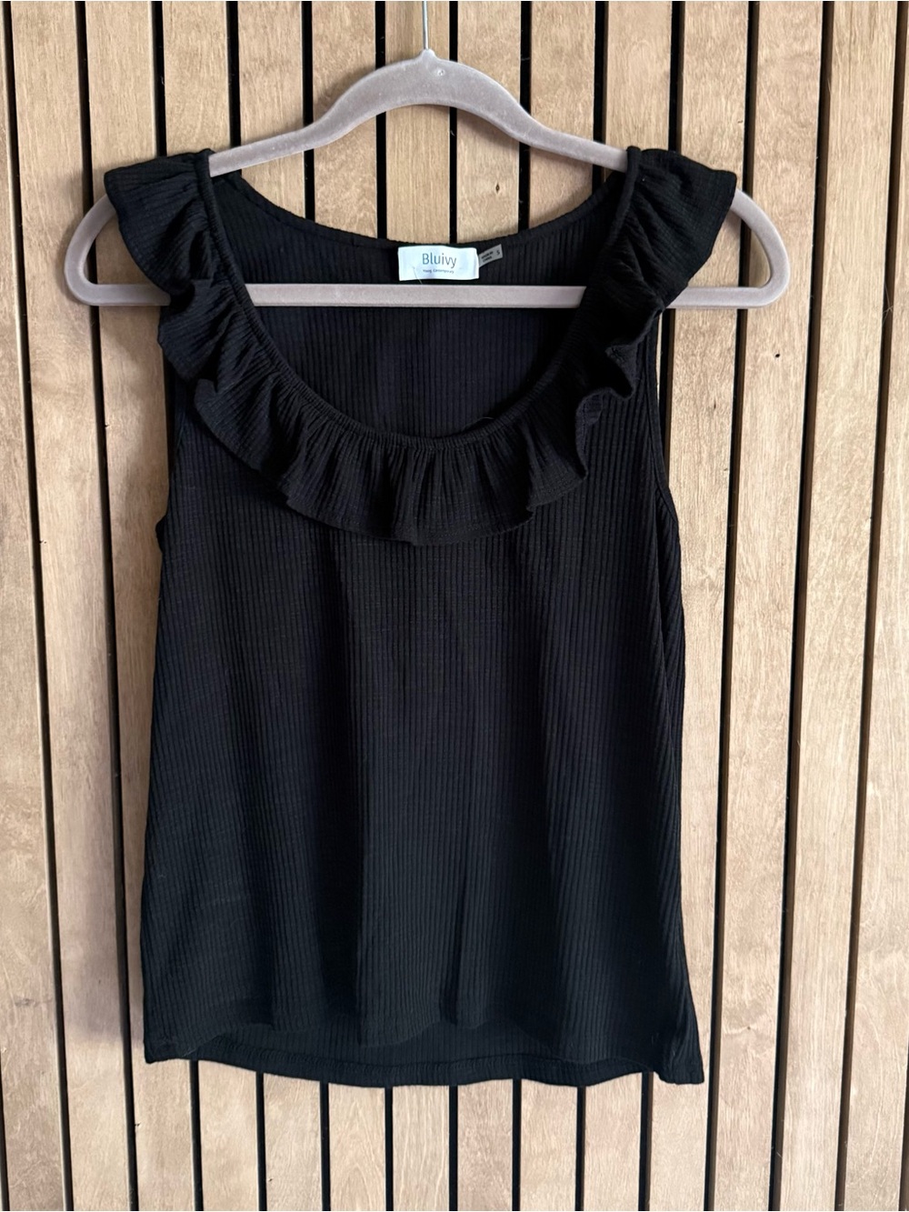 Bluivy Black Ruffle Scoop Neck Tank
